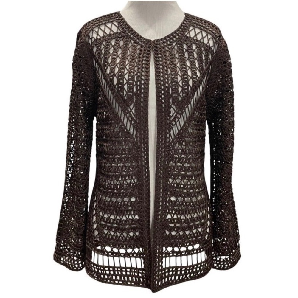Y2k‎ Berek Brown Over the edge Crochet Jacket Cardigan Knit new w/tags sz Large